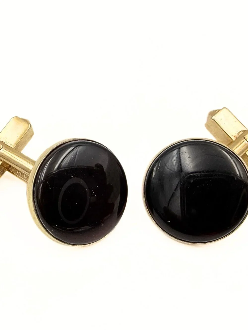 Swank Signed MCM Round Cranberry Red Glass Minimalist Gold Plated Cufflinks